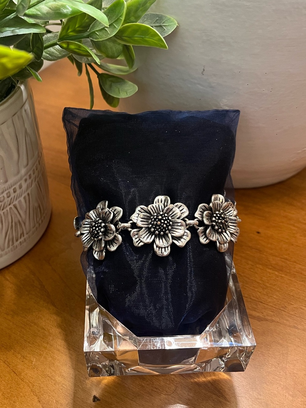 Vintage Lucky Brand silver-tone daisy flower link bracelet Boho Cottagecore